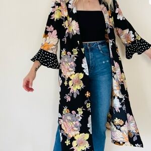 Roz & Ali Black Kimono with Floral Accents